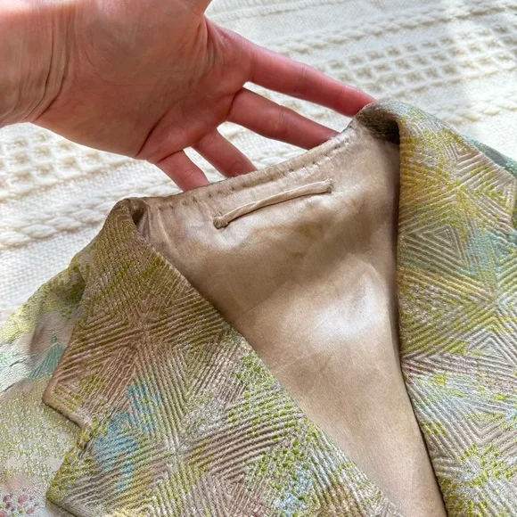 Original 1930s Chinese Silk Brocade House Coat Robe Dress Floral Frog Closures - Picture 14 of 17